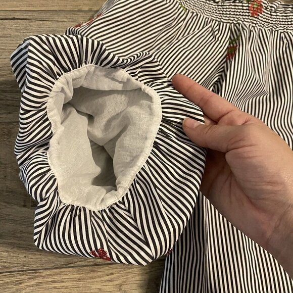 Le Lis Size Medium Striped Off Shoulder Ruffle Sleeve Embroidered Mini Dress - Picture 4 of 9